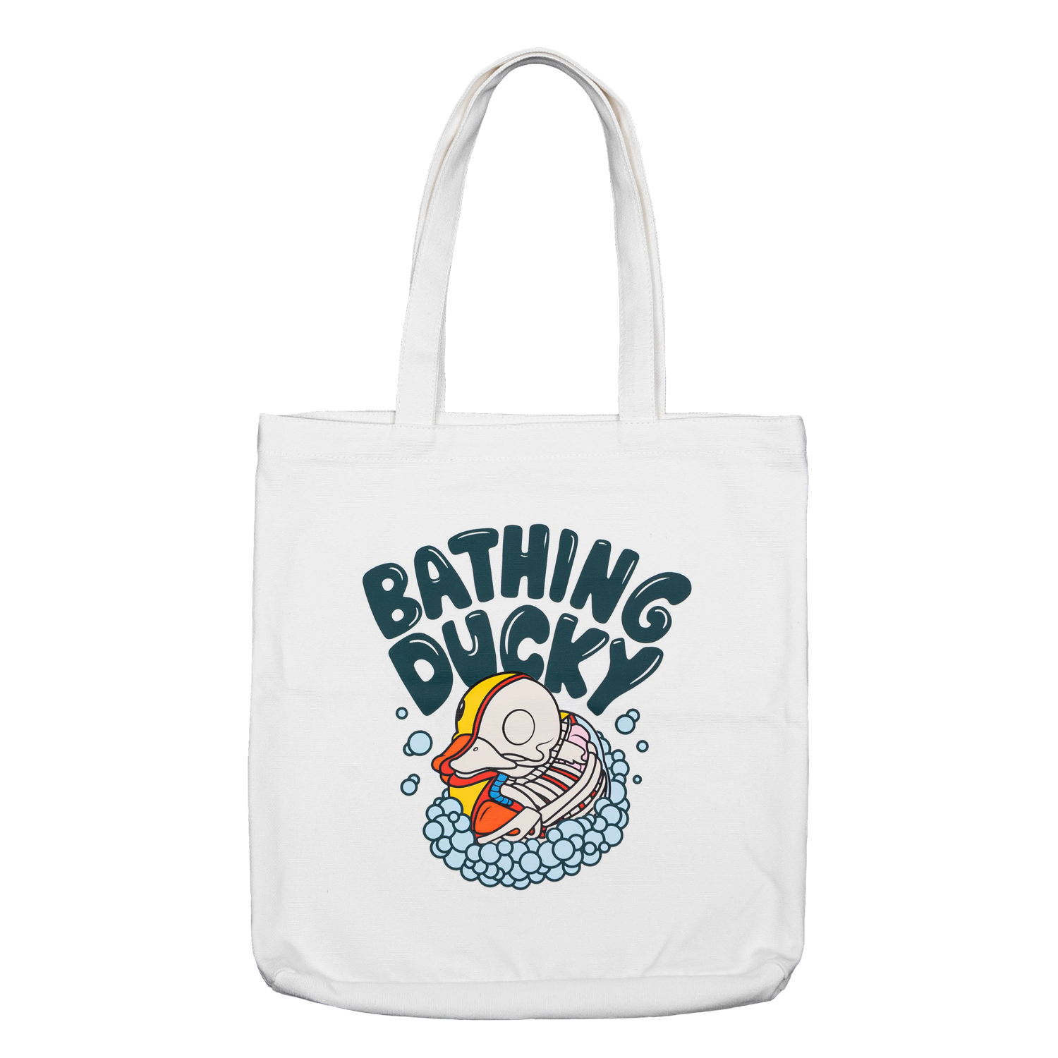 bathing ducky tote in off white